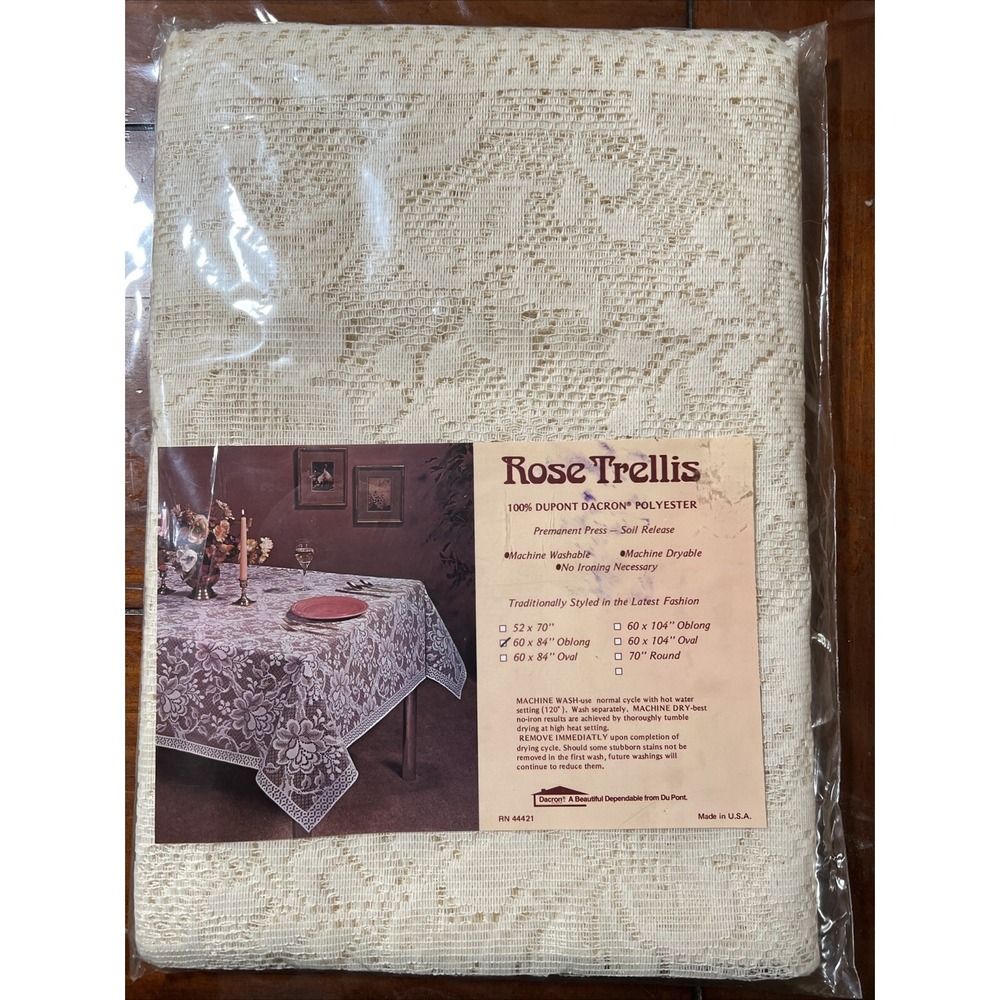 Trellis Rose Tablecloth 60x84 Ecru Oblong Table Cloth Oxford House NWT